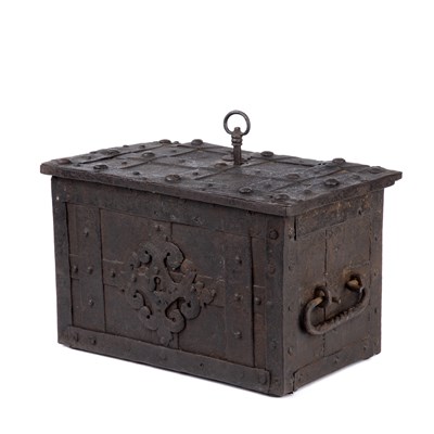 Lot 102 - An early 17th century German iron strong box...