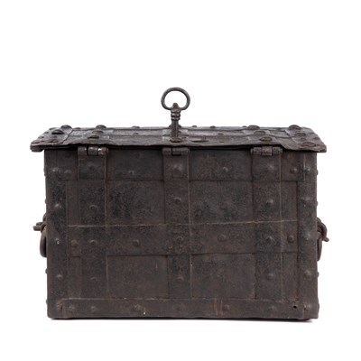 Lot 102 - An early 17th century German iron strong box...
