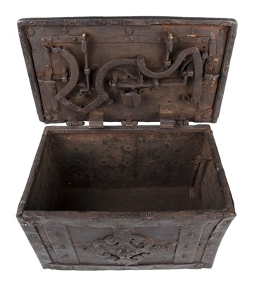 Lot 102 - An early 17th century German iron strong box...