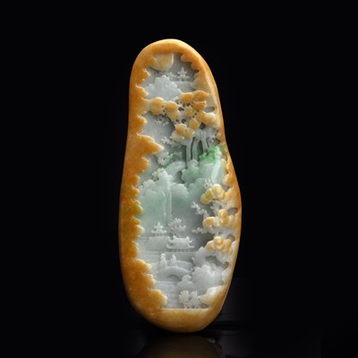 Lot 197 - Jade pale green and brown boulder Chinese, mid-...