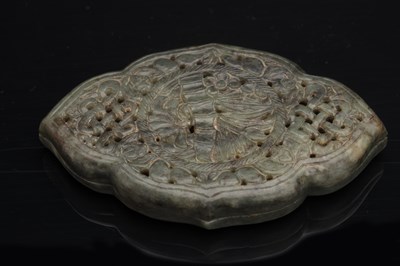 Lot 198 - Green soapstone shaped box and cover Chinese,...