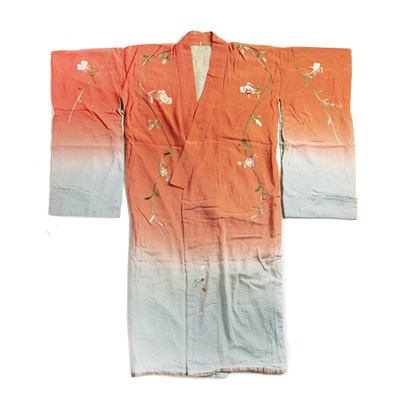 Lot 212 - Silk peach kimono Japanese displaying a peach...