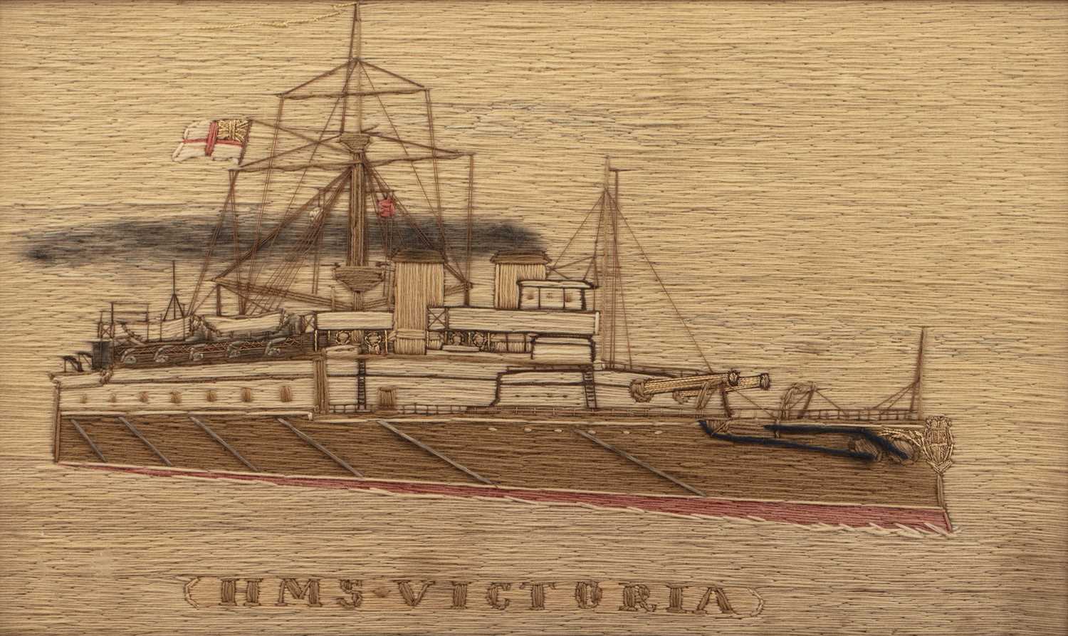 Lot 309 - A Victorian woolwork picture of HMS Victoria...