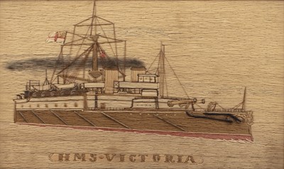 Lot 309 - A Victorian woolwork picture of HMS Victoria...