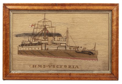 Lot 309 - A Victorian woolwork picture of HMS Victoria...