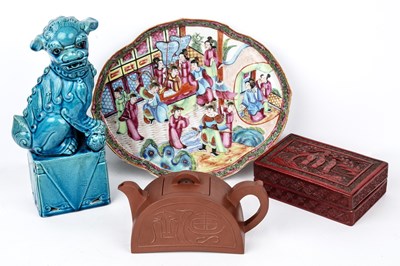 Lot 173 - A small Chinese cinnabar box together Yixing...