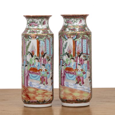 Lot 123 - Pair of Canton cylindrical vases Chinese, 19th...