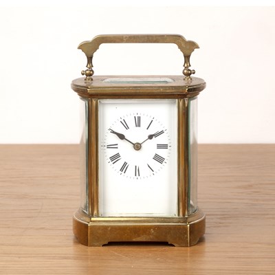 Lot 20 - Brass cased carriage clock the white enamel...