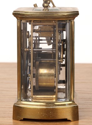 Lot 20 - Brass cased carriage clock the white enamel...