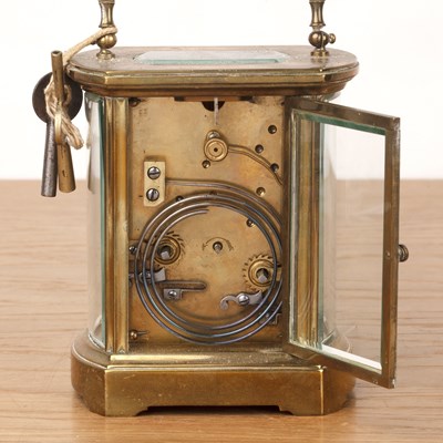 Lot 20 - Brass cased carriage clock the white enamel...