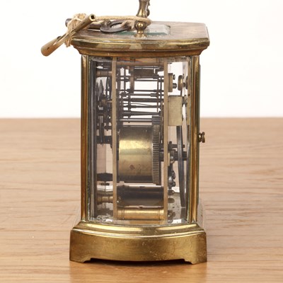 Lot 20 - Brass cased carriage clock the white enamel...