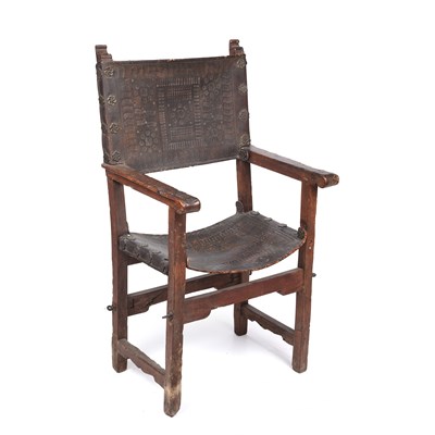 Lot 122 - A 17th century Spanish walnut open armchair...