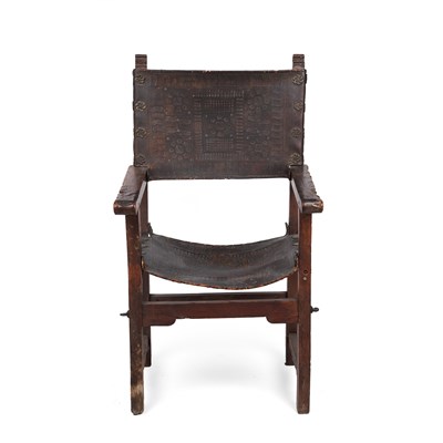 Lot 122 - A 17th century Spanish walnut open armchair...