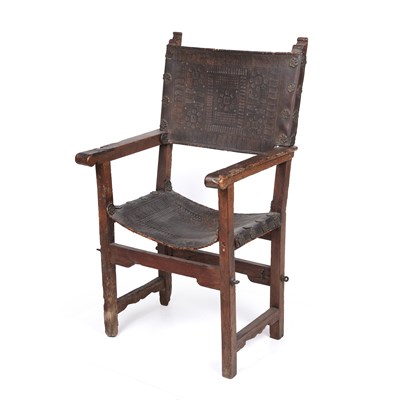 Lot 122 - A 17th century Spanish walnut open armchair...