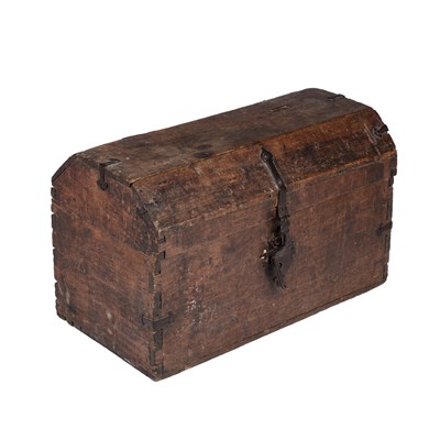 Lot 121 - An 18th century continental oak alms chest...