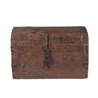 Lot 121 - An 18th century continental oak alms chest...