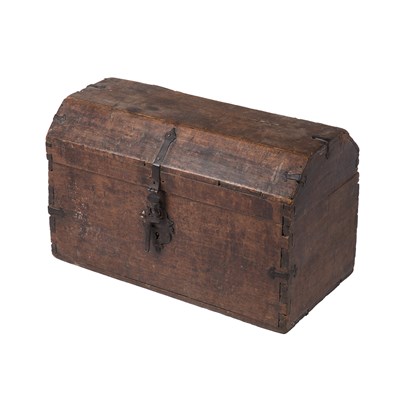 Lot 121 - An 18th century continental oak alms chest...
