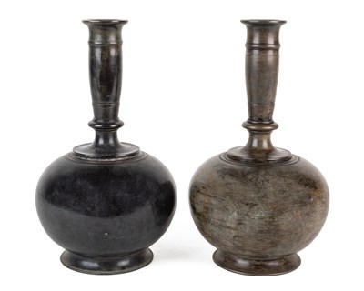 Lot 1125 - A composed pair of bronze Chinese-style bottle vases