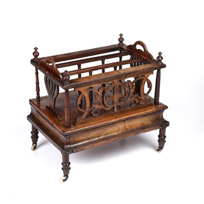 Lot 96 - A Victorian walnut canterbury with a single...