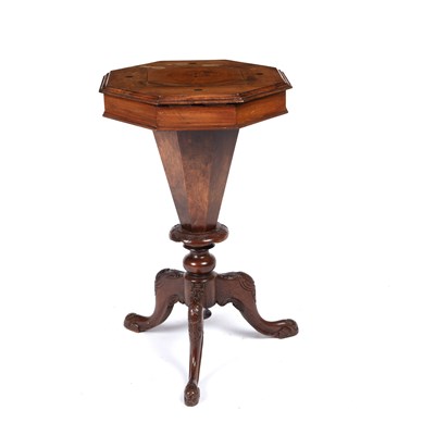 Lot 98 - A Victorian walnut octagonal sewing table with...