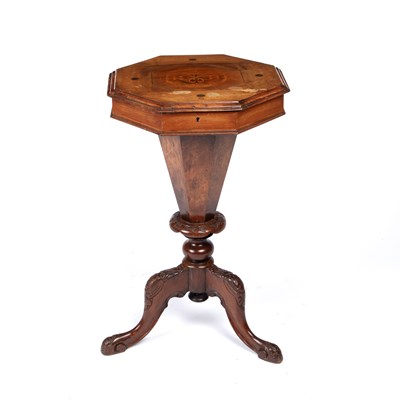 Lot 98 - A Victorian walnut octagonal sewing table with...