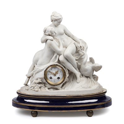 Lot 99 - A 19th century French bisque porcelain clock...