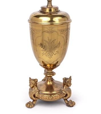 Lot 154 - A 19th century gilt metal oil lamp of urn form,...