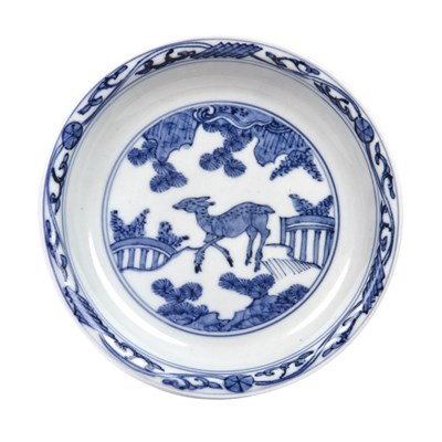 Lot 125 - Small blue and white dish Chinese painted with...