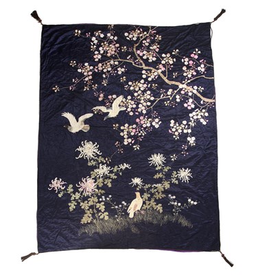 Lot 206 - Large silk blue ground panel/cover Chinese...
