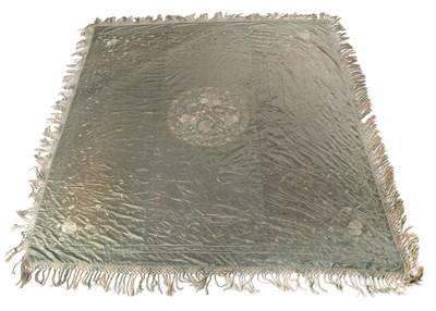Lot 205 - Pale blue silk and embroidered panel/cover...