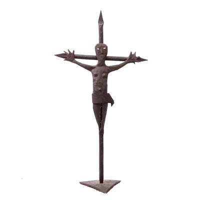 Lot 108 - A 19th century American folk art iron crucifix...