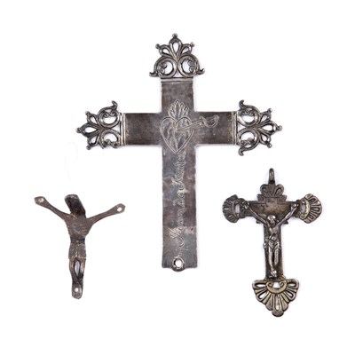 Lot 109 - A white metal crucifix 14cm wide 17cm high...