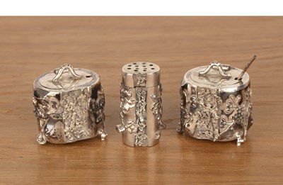 Lot 169 - Wang Hing white metal/silver three piece cruet...