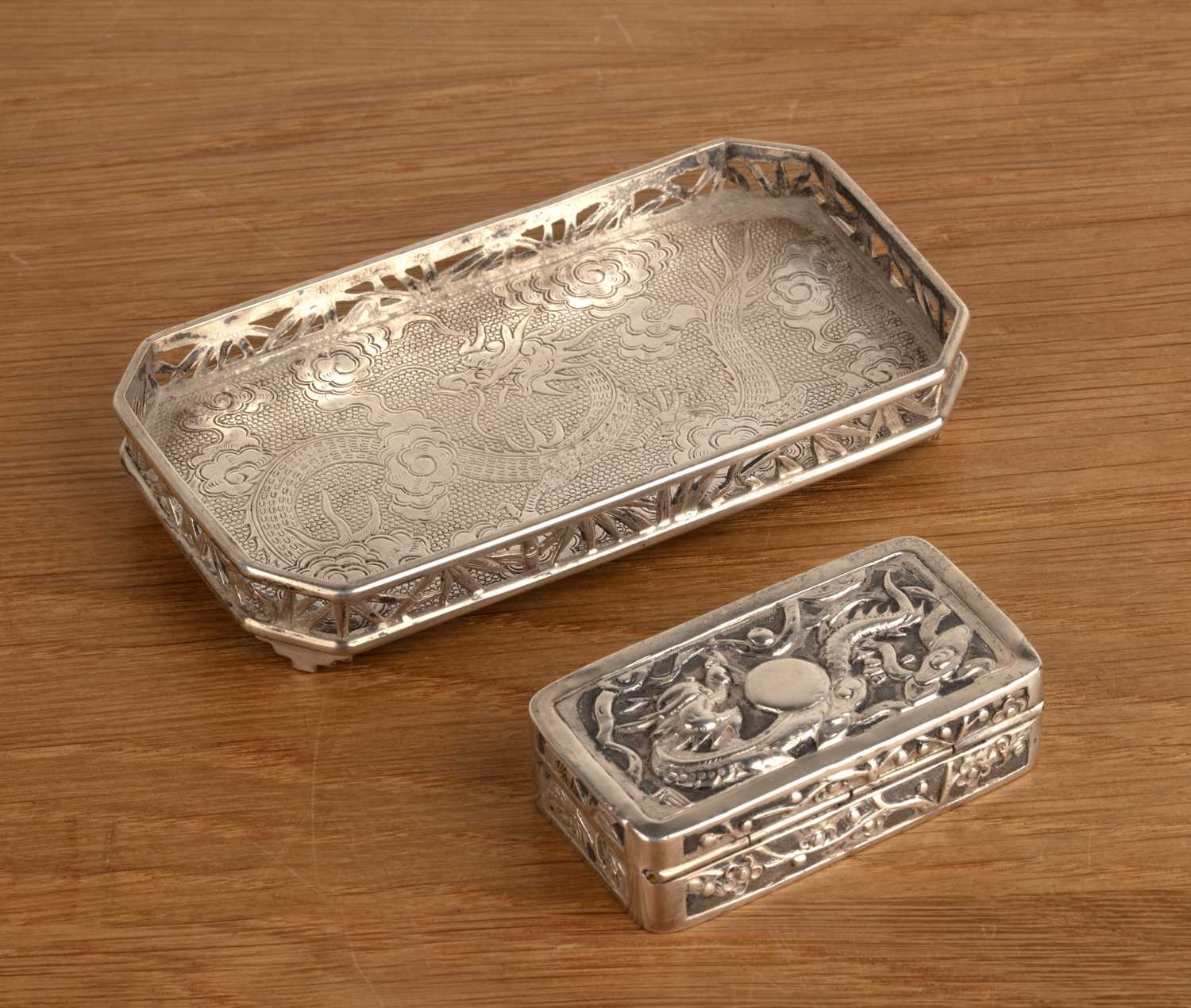 Lot 170 - Dragon tray and box Wang Hing white...