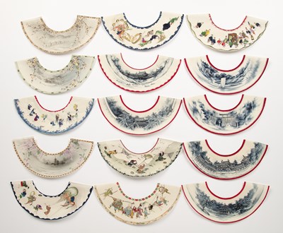 Lot 265 - Twenty-eight watercolour paper fans Japanese...