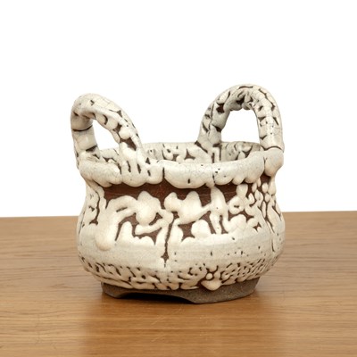 Lot 131 - Sakurai Sato pottery basket Japanese with...