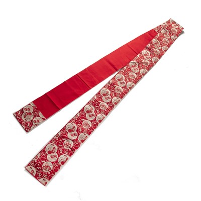 Lot 214 - Red silk obi Japanese crimson ground,...