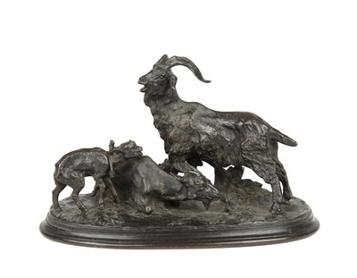 Lot 140 - Pierre-Jules Mene (1810-1879) goats with kid,...