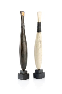 Lot 571 - Peter Hayes (b.1946) Two totem forms raku, in...
