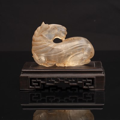 Lot 178 - Rock crystal recumbent model horse Chinese,...