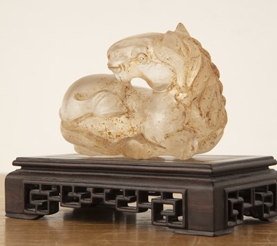 Lot 178 - Rock crystal recumbent model horse Chinese,...