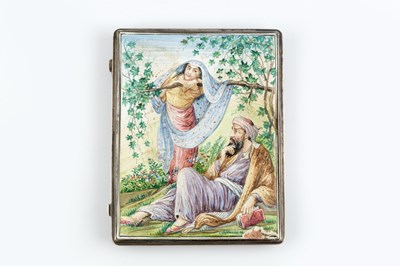 Lot A Persian enamel cigarette case, painted with...