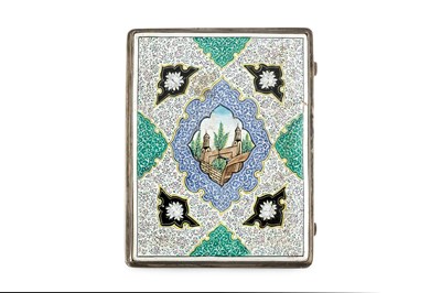 Lot 240 - A Persian enamel cigarette case, painted with...