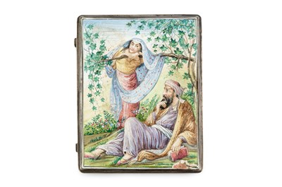Lot A Persian enamel cigarette case, painted with...