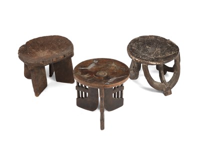 Lot 221 - Three antique African carved wood tribal...