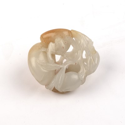 Lot 192 - White and russet jade ‘monkey and peach’ group...
