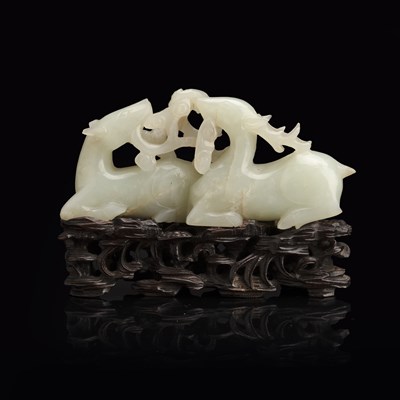 Lot 193 - Pale green ‘deer and lingzhi’ group...