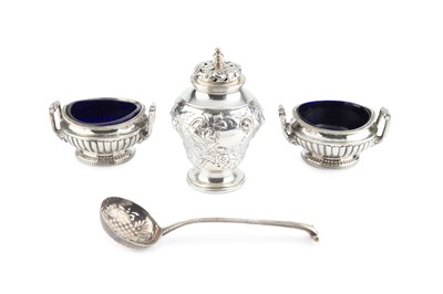 Lot 153 - A pair of George III silver twin handled salts,...