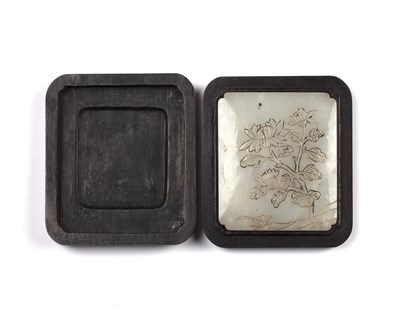 Lot 299 - Jade brush washer and wooden case Chinese,...