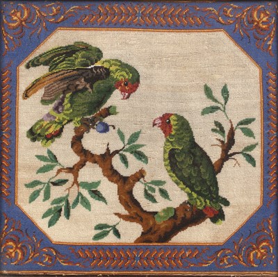 Lot 148 - A Victorian beadwork pictures of two parrots...